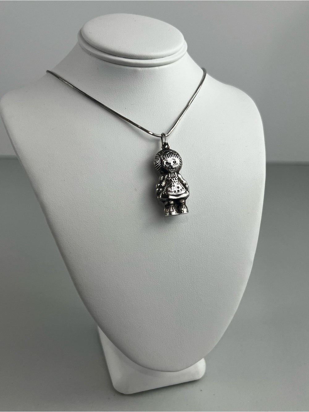 VTG 1975 Topazio Raggedy Ann Silver 3D Doll Pendant & 925 Sterling Chain Set